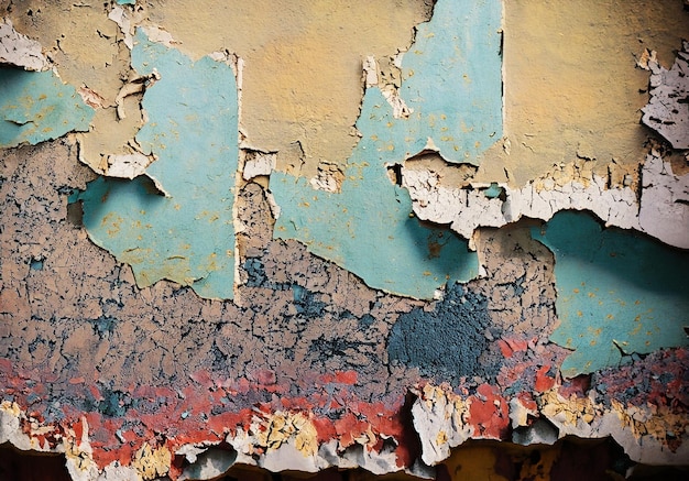 peeling paint wall with layers of faded colors