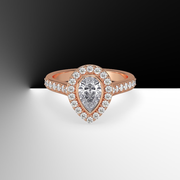 Peer diamanten ring set kathedraal stijl met zijstenen in rose goud 3d render