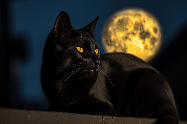 写真 夜の中をき込む 黒猫月の下 ジェネレーティブ・アイア