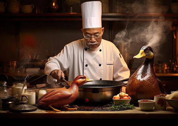 Premium AI Image | A Peking duck cooking class in action