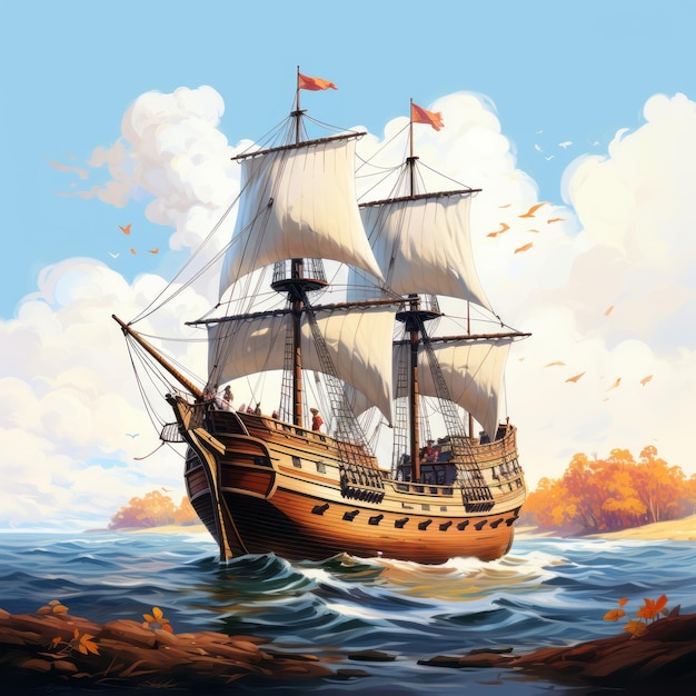 Pelgrimsschip Mayflower Dankdag Illustratie geven