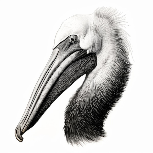 Photo pelican head and neck portrait pencil illustration