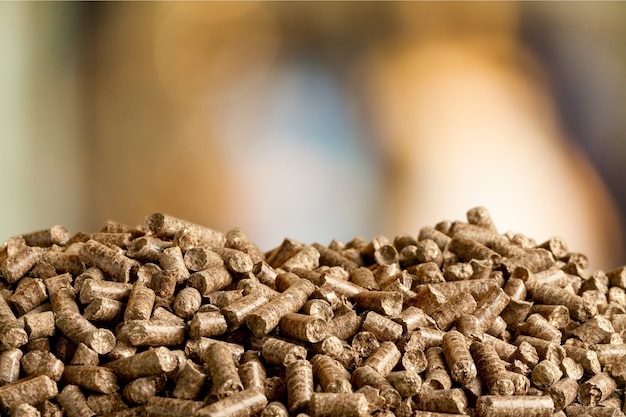 Pellets biomass close up on a blurred background