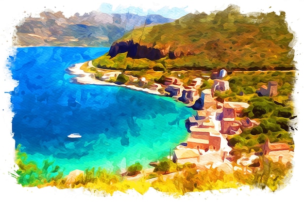 Foto peloponneso grecia bellissimo paesaggio ad acquerello