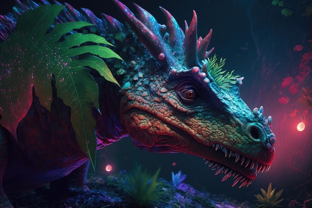 Peloroplites Kleurrijke gevaarlijke dinosaurus in weelderige prehistorische natuur door Generative AI
