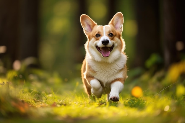 pembroke welsh corgi jumping in nature