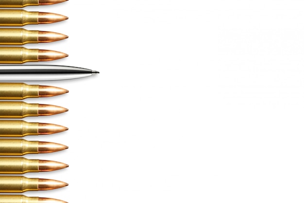 Pen and bullets round on white background.