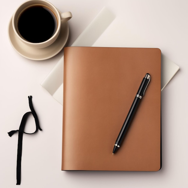 a pen and a cup of coffee sit on a table