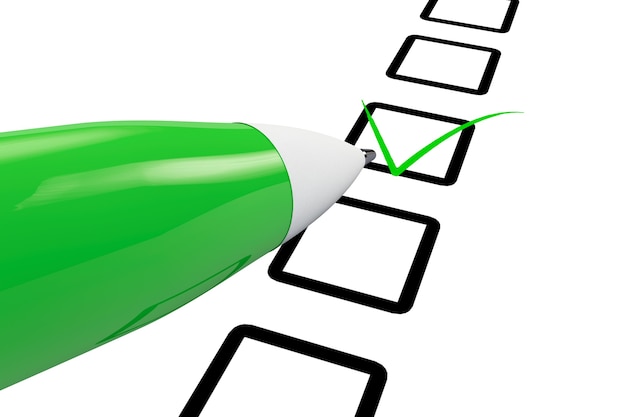 Pen drawing green mark in checklist box on a white background