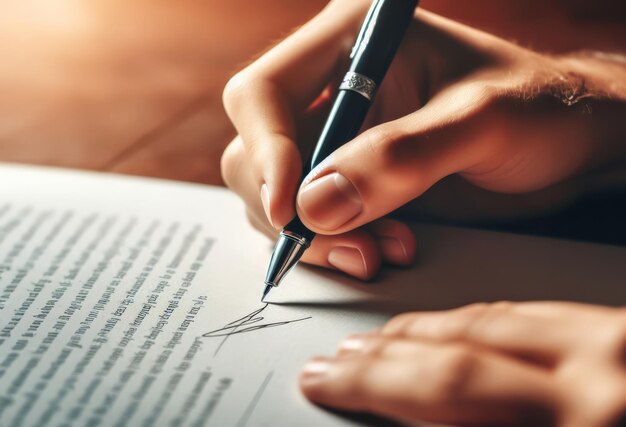 Pen in hand signs a document