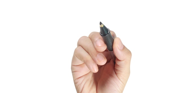 Ручка в руке на белом фоне
