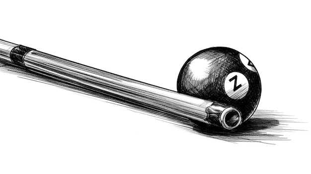 Pen and ink Illustration billiard ball vector clean lines coloring page style Generative AI