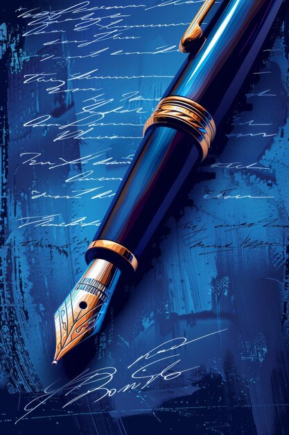 Photo a pen is on a blue background with some writing