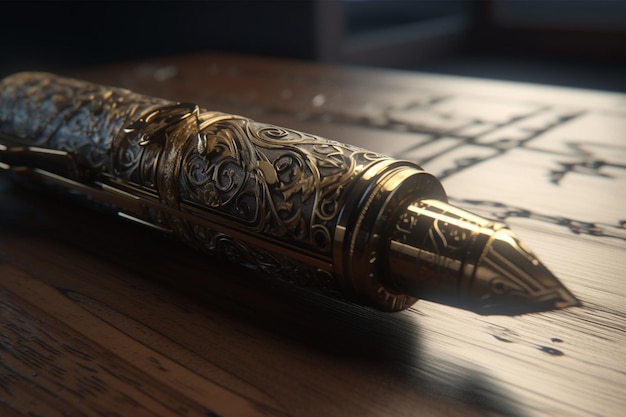 A pen laying on a desk with the word fountain on it