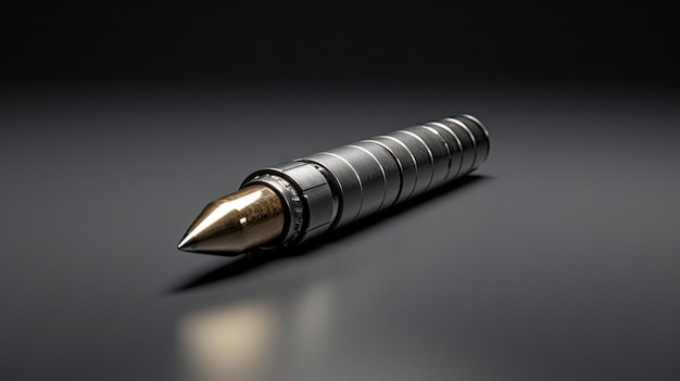 A pen laying on a table with a black background.