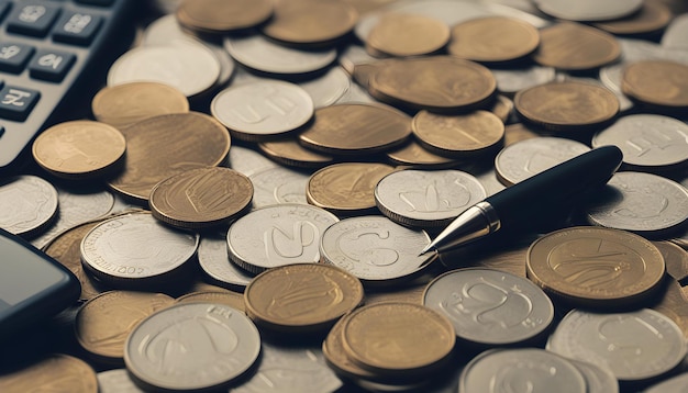 Photo a pen and a pen is on a table with a pen and some other coins