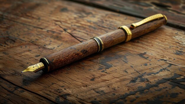 Pen Resting on Wooden Table