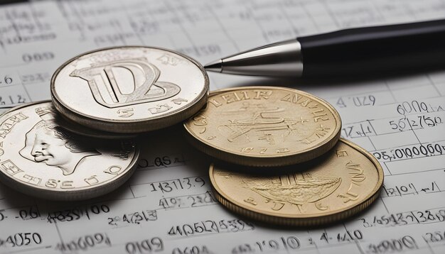 a pen and some coins are on a table with a pen and a pen