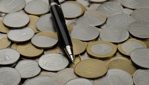 a pen and some coins with the word  l  on the top