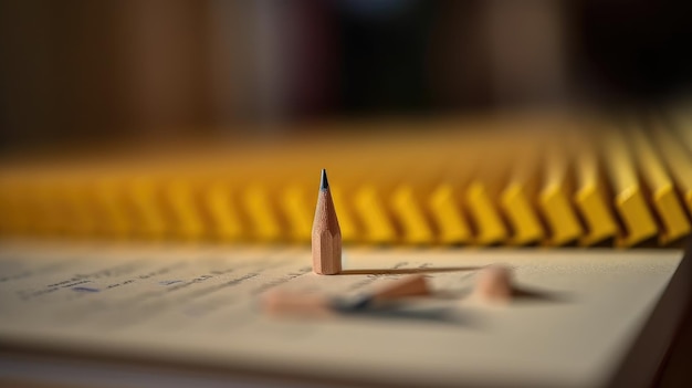 A pencil on a book with a yellow background