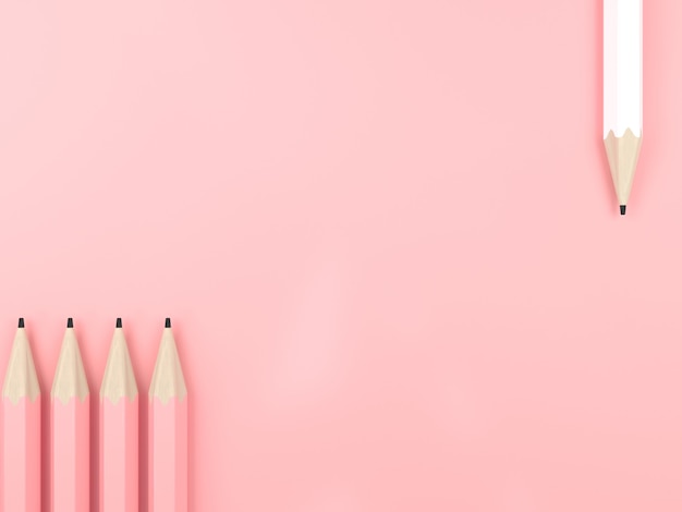 Photo pencil different pink pastel background. minimal creative idea concept. 3d render illustration.