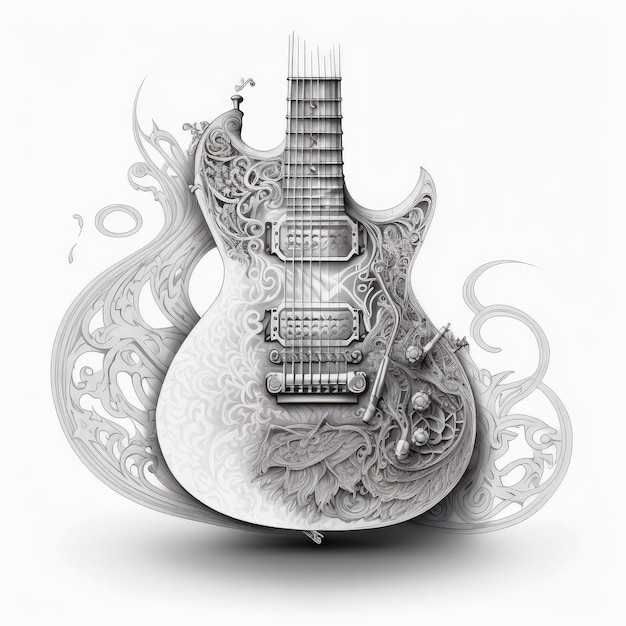 Pencil Drawing Electric Guitar Concert Instrument Electric Guitar Sketch Abstract Generative AI Illustration