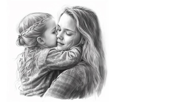 A pencil drawing of a girl and her mother Mother's Day sketch of mother and daughter