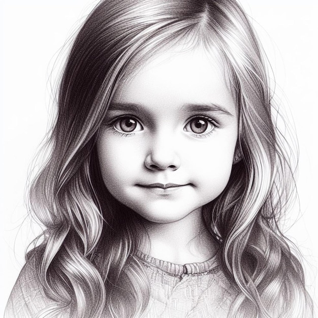 A pencil drawing of girl with long hair