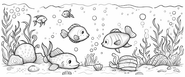 사진 물고기 와 해양 생물 의 연필 그림