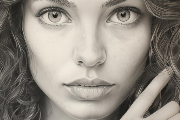 Pencil Empowered A Captivating CloseUp Portrait of a Woman Embracing Artistic Expression