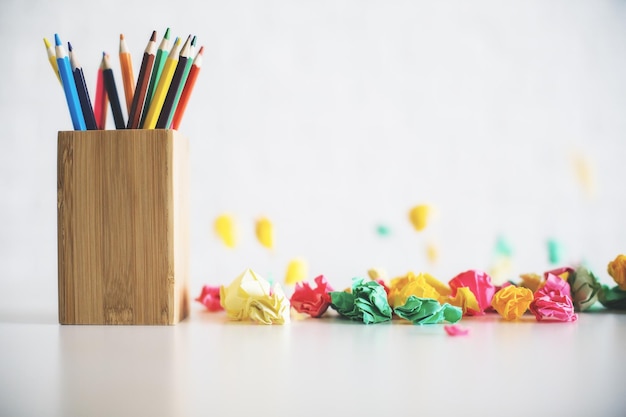 Pencil holder on messy table