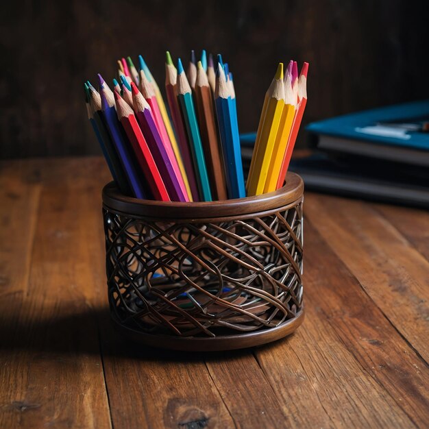 Pencil holder with color pencils