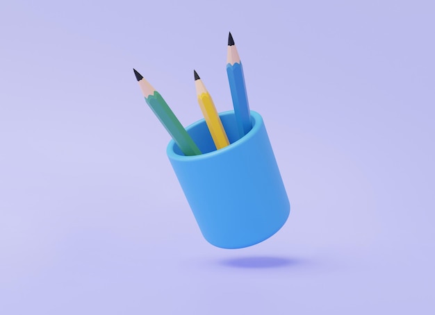 Photo pencil icon floating on purple pastel background simple equipment stationery education training learning concept draw design minimal cartoon cute smooth element graphic 3d render illustration