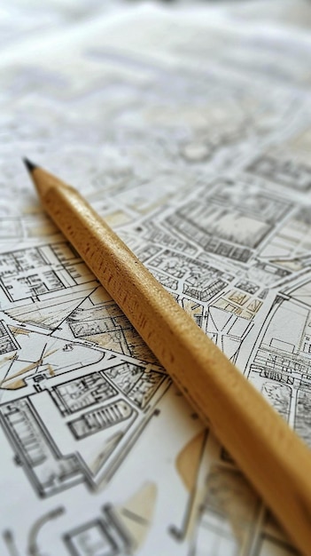 a pencil laying on top of a map of a city