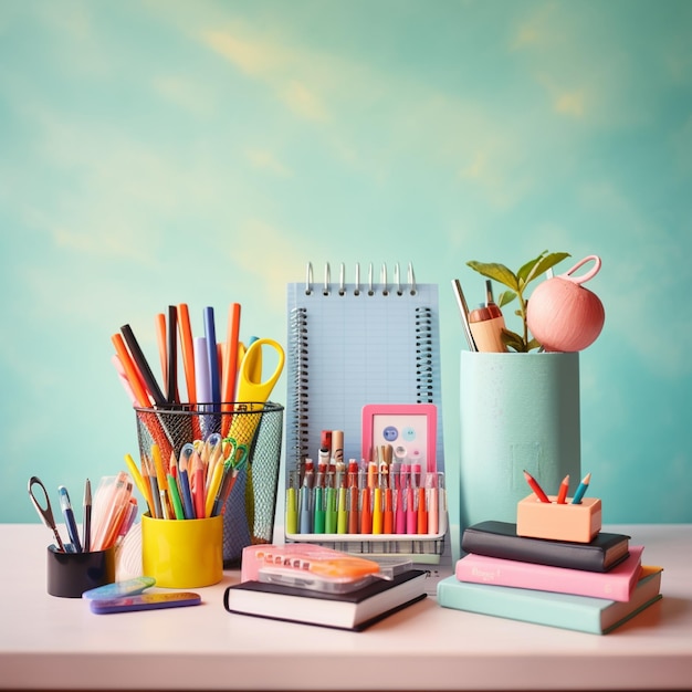 Pencil school equipment background with color background