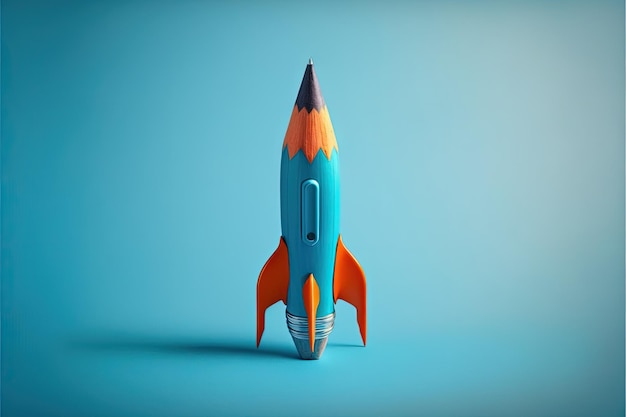 Pencil shaped rocket taking off startup idea concept Generative AI