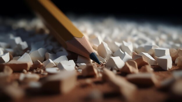 Photo a pencil sitting on top of a pile of white cubes