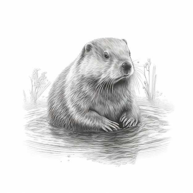 Photo pencil sketch artwork beaver animal drawing ai generated