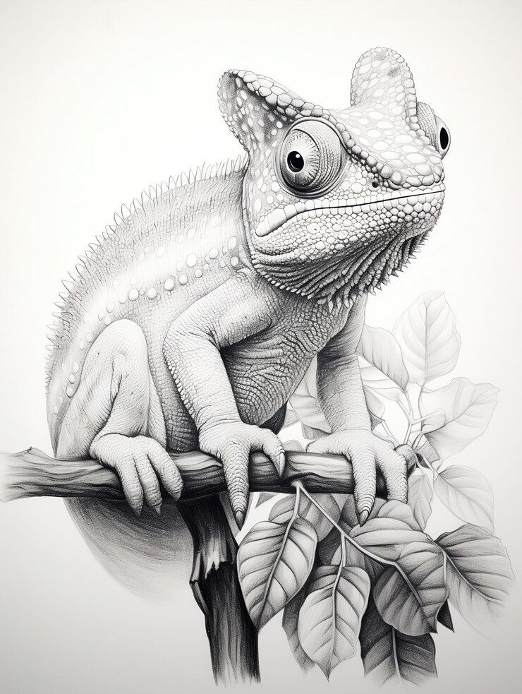 Pencil sketch artwork chameleon animal drawing | Premium AI-generated image