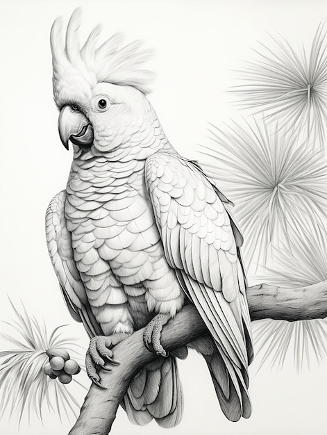 Foto disegno a matita, disegno di animali, cacatua