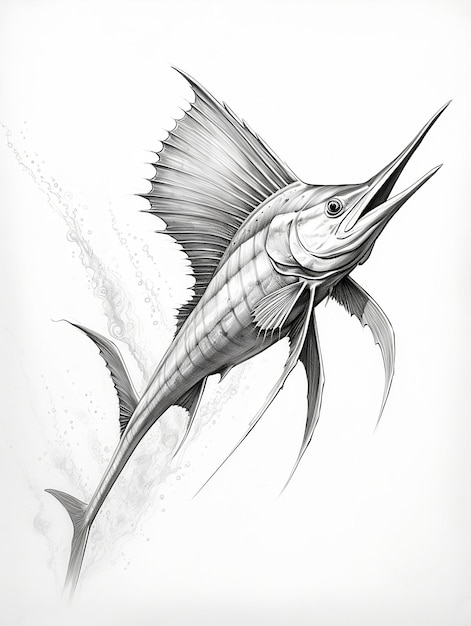 Pencil sketch artwork swordfish animal drawing