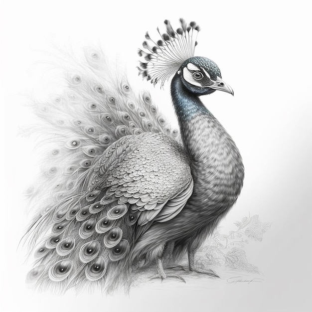 Pencil sketch beautiful peacock animal drawing AI Generated