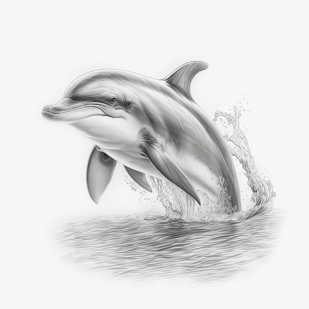 Pencil sketch cute art dolphin fish drawing AI Generated