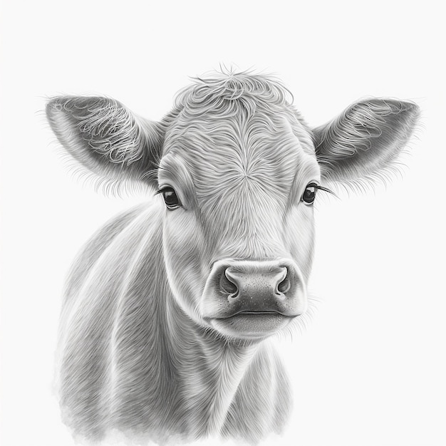 鉛筆画 かわいい赤ちゃん牛 動物の絵 AI 生成