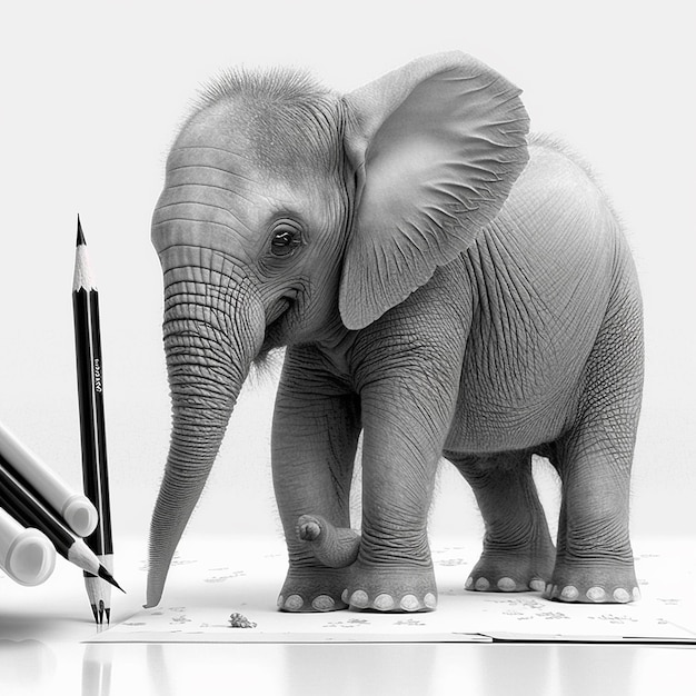 Pencil sketch cute elephant animal drawings AI Generated