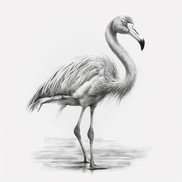 Карандашный набросок милая птица фламинго рисует картинку AI Generated