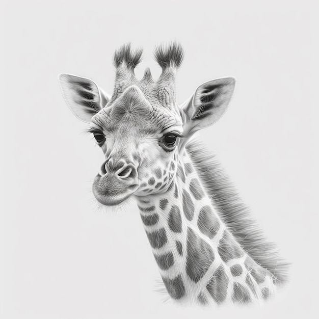 Pencil sketch cute giraffe animal picture draw AI Generated