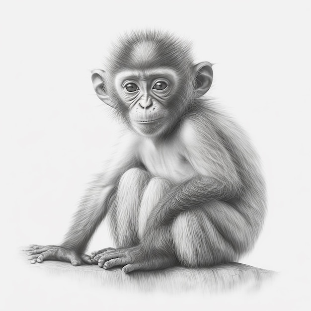 Baby Monkey Drawing On A White Background Outline Sketch Vector, Baby  Drawing, Monkey Drawing, Wing Drawing PNG and Vector with Transparent  Background for Free Download