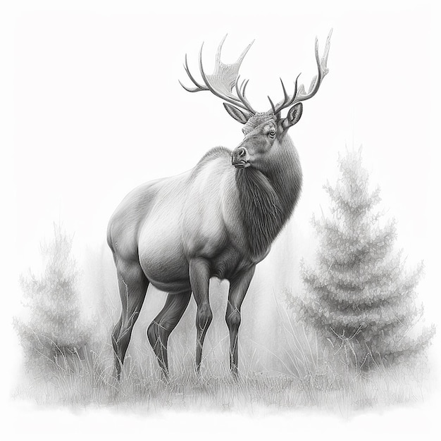 Pencil sketch cute mountain elk animal draw ai generated