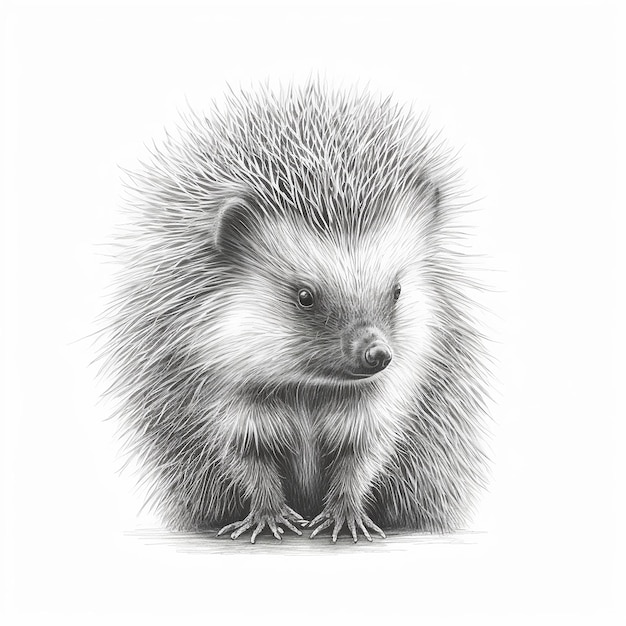 Pencil sketch cute porcupine animal drawing AI Generated